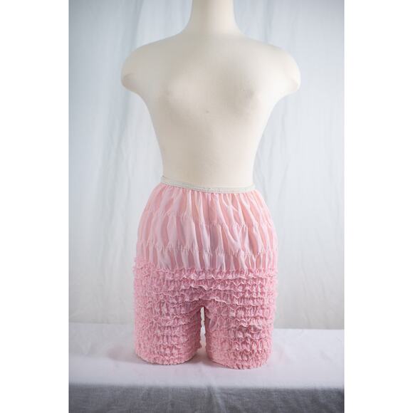 Vintage Pink Ruffle Pettipants Bloomers Lace Boudoir Lingerie Burlesque Pinup, M - Picture 12 of 13